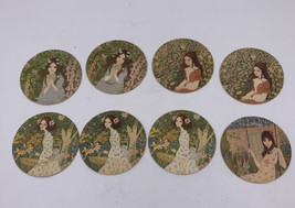 Set of 8 Vintage Cardboard Coasters Flowers Dolls Garden Rare and Cute - £6.84 GBP