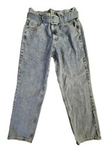 PacSun Ultra High Rise Mom Jeans Women M Acid Stone Washed Light Blue Denim Belt - £18.19 GBP