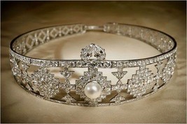 925 Sterling Silver Rosecut Diamond Pearl Bridal Tiara - £366.45 GBP