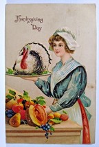 Thanksgiving Postcard Pilgrim Women Turkey Platter Fruits 1910 Germany Ser 278 - £3.41 GBP
