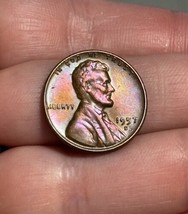 1957 D Rainbow Toning Lincoln Wheat Cent Penny US Coin! Very Nice Condit... - $1,208.59