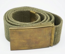 Korean War Era Army Green Named Webbing Belt Brass Buckle 32&quot; Long 1.25&quot; Wide - £19.46 GBP