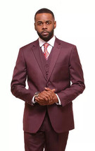 Mens Three Piece Suit Vested VITALI Soft Fabric With Sheen M3090 Burgundy 3Piece - £129.45 GBP