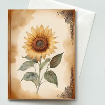 Sunflowers #3 Greeting Card &amp; Envelope -  Watercolor Illustration - Blan... - $5.79
