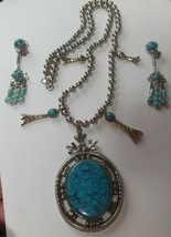Vintage Silver-tone Faux Turquoise Necklace &amp; Clip-on Earrings - $44.55