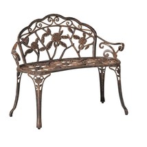 Outdoor Patio Garden Bench with Backrest in Antique Bronze Metal Finish - £169.59 GBP