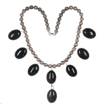 Vintage Native American sterling and onyx necklace hand stamped bezels - £362.98 GBP