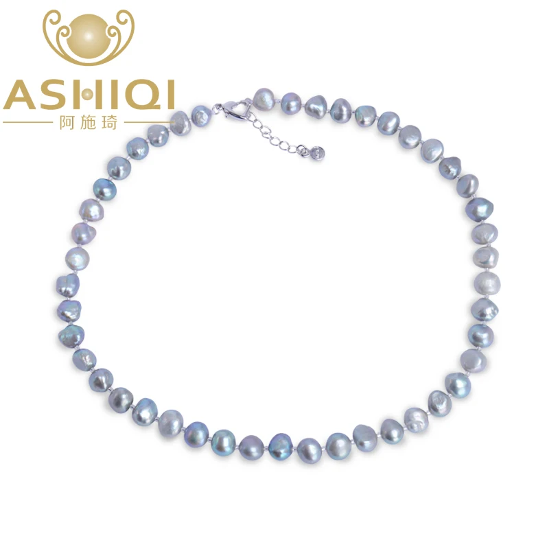 ASHIQI Real Natural Freshwater Baroque Pearl Necklace For Women 9-10mm Black - £29.95 GBP+