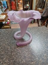 Vintage Purple Frosted Art Glass Trumpet Vase Twisted Loop Stem 6.5" Tall - $44.54