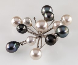 Gorgeous Silver Starburst Firework Baroque Pearl Brooch Unique! - £418.96 GBP