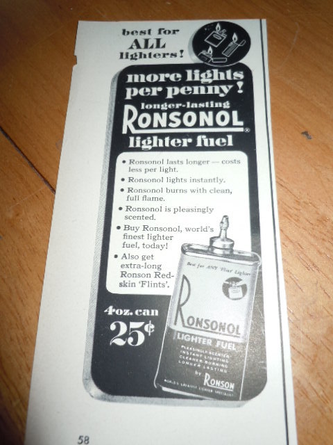 Vintage Ronsonol Lighter Fuel Print Magazine Advertisement 1952 - $2.99