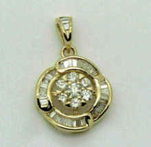 2.00Ct Round &amp; Baguette Diamond Flower Pendant 14K Yellow Gold Plated Free Chain - £44.78 GBP