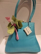 Susan Shaw Handbag San Antonio Texas Hand Made Aqua Blue Silk with Flower - £22.85 GBP