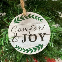 Comfort and Joy Christmas Ornament Farmhouse Wood Circle - $8.73