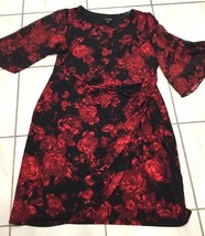 New Connected Apparel Black Red Floral Pleated Sheath Dress Size 20 W - £51.34 GBP