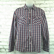 Paper Denim &amp; Cloth Shirt Mens Medium Blue Red Plaid Long Sleeve Button ... - £15.73 GBP
