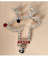 Christmas Reindeer Brooch Pin Crystal Rhinestones Ringing Bell Vintage - $429.62 MXN
