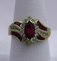 3Ct Marquise Ruby  Simulated Engagement Ring 14k Yellow Gold Plated Silver - £95.25 GBP