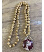 Vintage Painted Portrait Porcelain Pendant Necklace Victorian Lady Carve... - £38.82 GBP