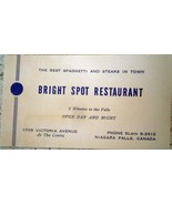 Vintage Bright Spot Restaurant Niagara Falls Canada Business Card 1950s - $2.99