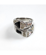 Vintage Signed ART DECO 89 Black Stones &amp; Clear Rhinestones Ring #B187 -... - $84.15