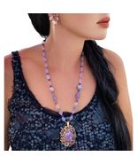 VTG Miriam Haskell Purple Glass Bead Necklace & Earrings Set Floral Fob - $742.45