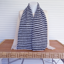 Handmade knit scarf, striped scarf,black &amp; white women scarf, crochet fa... - £31.97 GBP