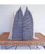 Handmade knit scarf, striped scarf,black &amp; white women scarf, crochet fa... - £31.45 GBP