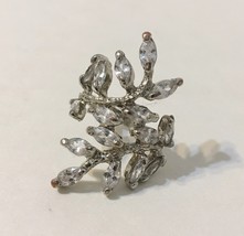 Twig Cocktail Ring Wrap Style Flower Leaf Crystal Rhinestones Silver Tone Metal - £18.82 GBP