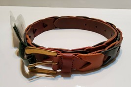 Fossil Leather Multi Color Brown Black Buckle Belt Braided Chain New Woman Small - £18.20 GBP