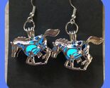 New Whimsical Absolutely Beautiful Unique Solar Luminous Blue Horse Earr... - $12.00