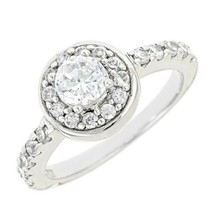 14K Placcato Oro Bianco Brillante Finto Diamanti Halo Fidanzamento Fede Nuziale - £81.33 GBP