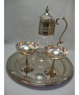 Towle Tray Silver Plate Crescent 2 Goblets Glass Claret Pitcher with Sil... - $31.95