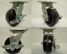 5&quot; x 2&quot; Swivel Casters Phenolic Wheel w/ Brake 1000lb each (4) Tool Box - £87.58 GBP