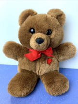Dakin Brown Teddy Bear 1985 9&quot; Red Bow Heart Throb Vintage Cute Plush - £11.67 GBP