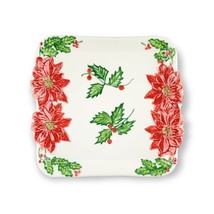 Christmas Serving Tray Platter Plate Dish Poinsettia Flowers Hand Painte... - $11.88