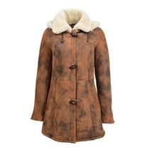 DR229 Women&#39;s Sheepskin Duffle Coat Mid Length Tan - £377.52 GBP