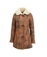 DR229 Women&#39;s Sheepskin Duffle Coat Mid Length Tan - £374.27 GBP