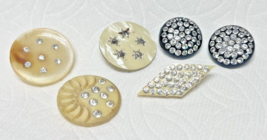 6 PC Vintage Rhinestone Studded Buttons All Styles and Shapes - $16.34