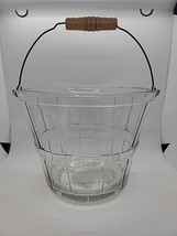 Vintage Anchor Hocking Glass Bushel Basket Ice Bucket Fruit Bowl Pail Wo... - $39.99