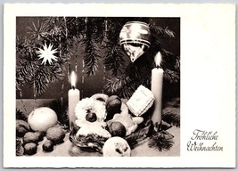 Vtg German Postcard  Frohliche Weihnachten ( Merry Christmas ) Candle tree nuts - £4.32 GBP