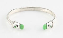 Sterling Silver Cable Cuff Bracelet w/ Green Accents 7&quot; Long 6 mm Wide 28.7 g - £161.96 GBP