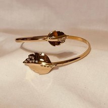 Vintage Leaf &amp; Rhinestone Accents 14K Goldplated Cuff Bangle Bracelet-NWOT - $20.79