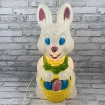 General Foam Blow Mold Easter Bunny With Eggs Basket Light Up Tested Working 19&quot; - £56.18 GBP