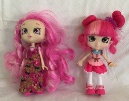 2 PVC Dolls Pink Hair Big Eyes w/ Shoes And Dresses 5” Tall Big Heads - $10.00