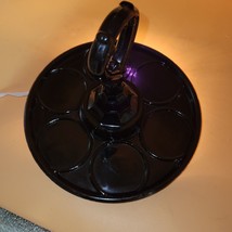 Vintage Black Amethyst Glass Cordial Serving Tray Center Handle Depression Glass - £15.79 GBP