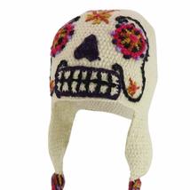 Trendy Apparel Shop Peruvian Handmade Dia de la Muerte Earflap Beanie Hat - Red - £39.10 GBP