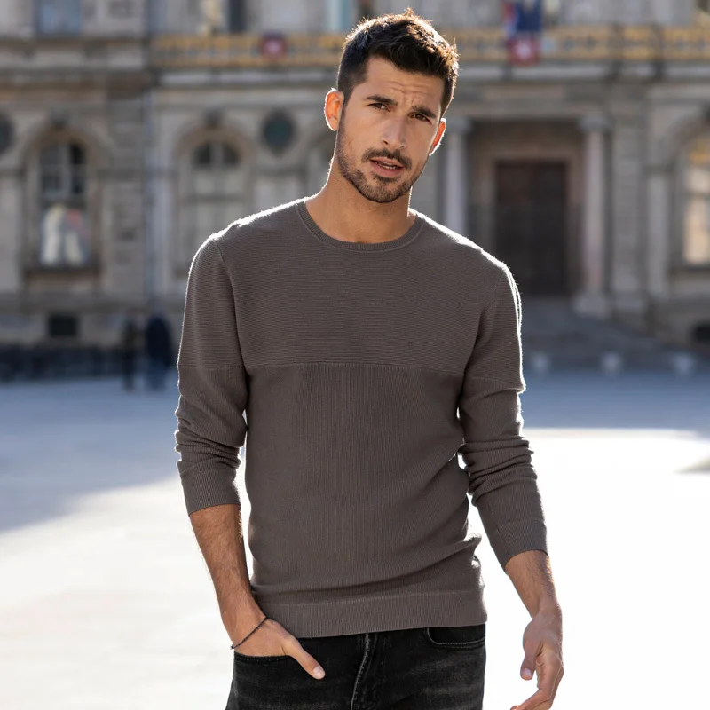 KUEGOU  Spring Men  Black Gray Pullovers Solid For Man  Slim Fit Clothing Male W - £137.91 GBP