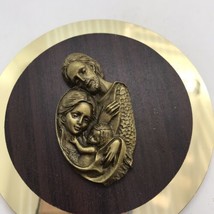 Vintage Religious Plaque MARY Joseph JESUS Stand Up Metal Wood Plastic I... - $14.83