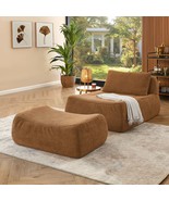 Large Orange Indoor Bean Bag Chair Sofa w/ Ottoman &amp; Waist Pillow - $498.18 CAD